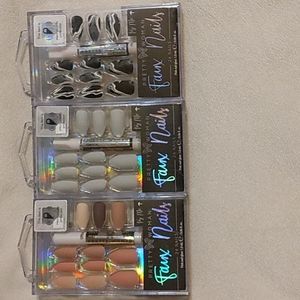 Nude, grey, marble long almond shapefaux nail sets